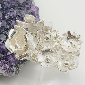 FLOWER BOUQUET HANDMADE RING IN STERLING SILVER METAL SIZE 8.5